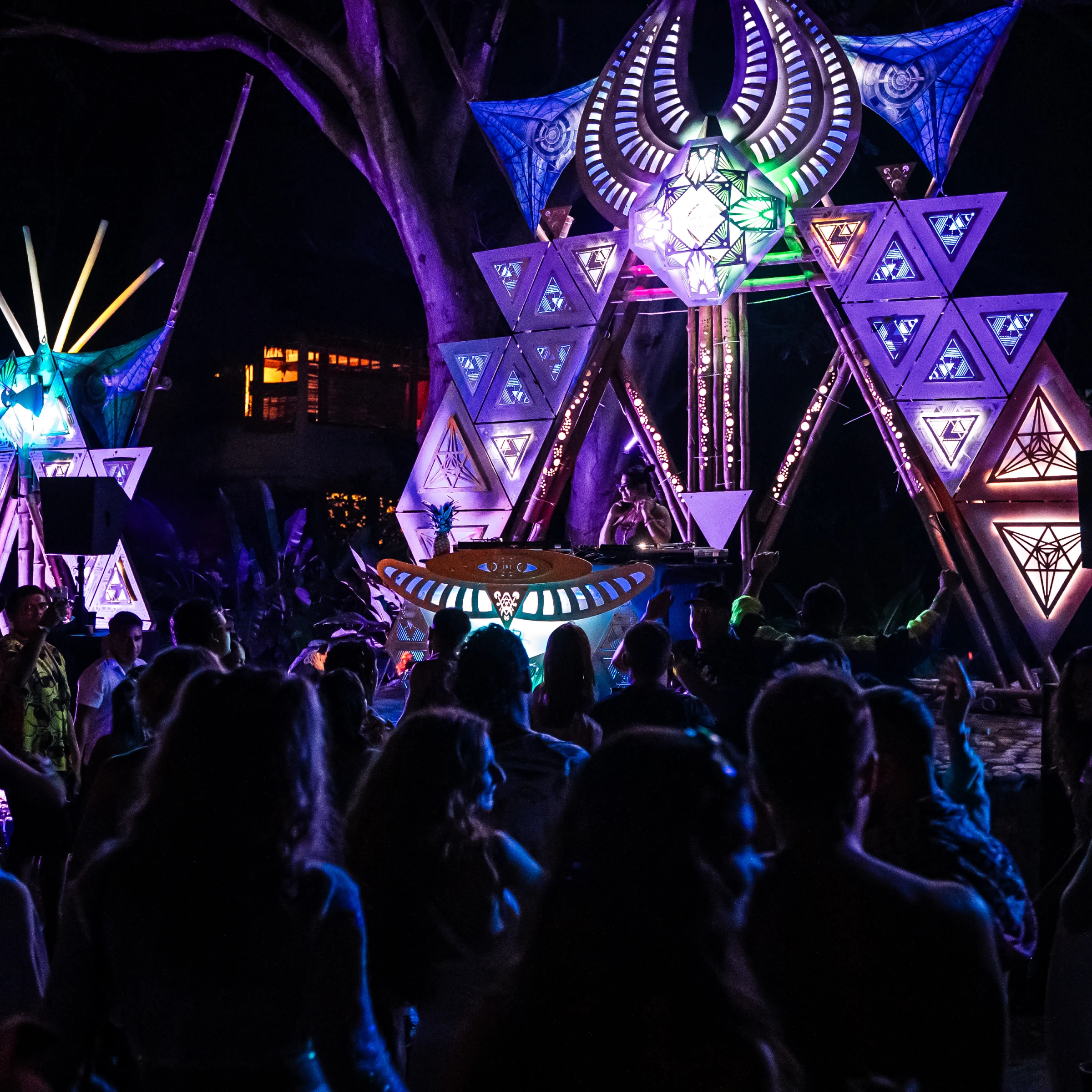 An illuminated stage at night