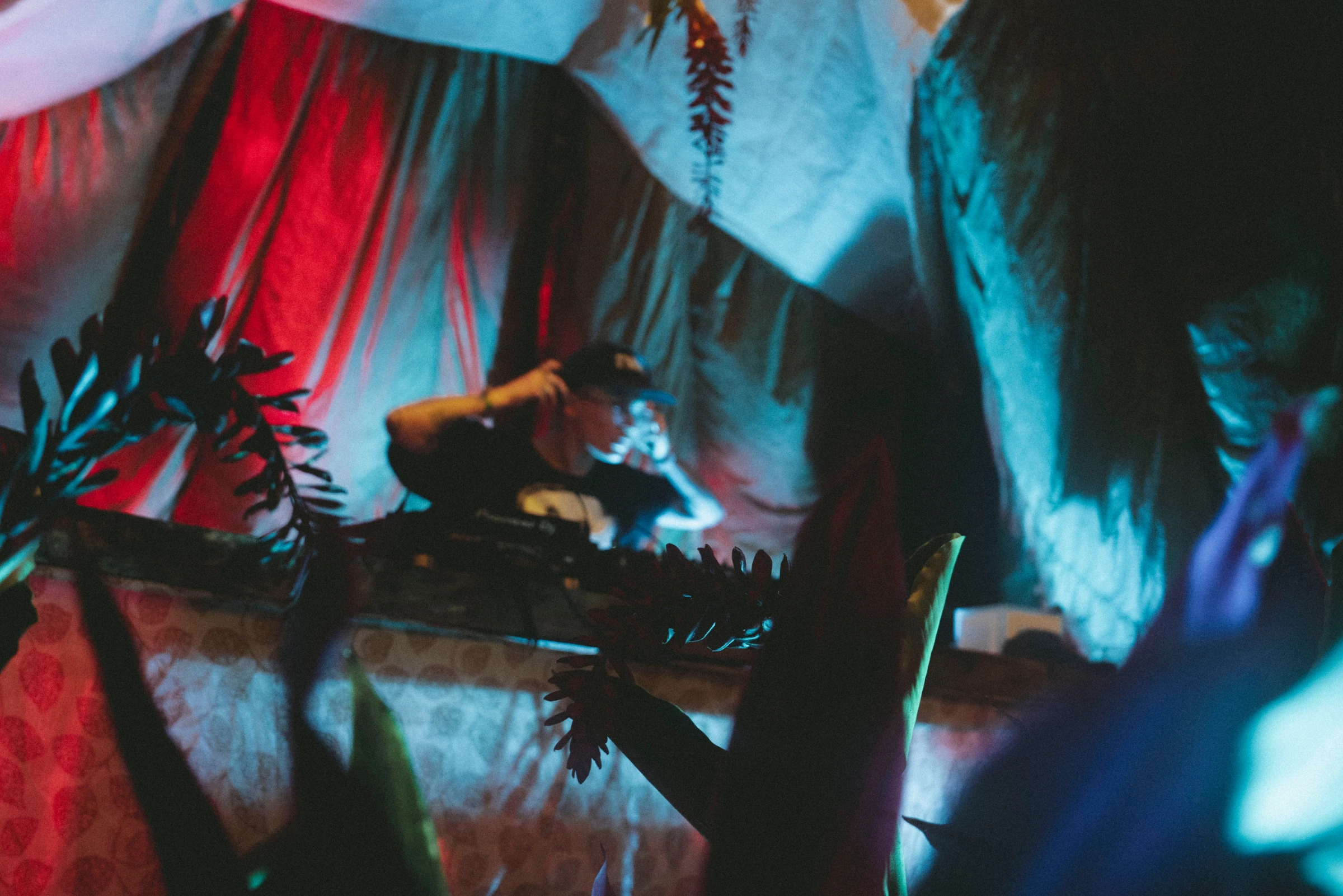 A performer wearing a colorful costume