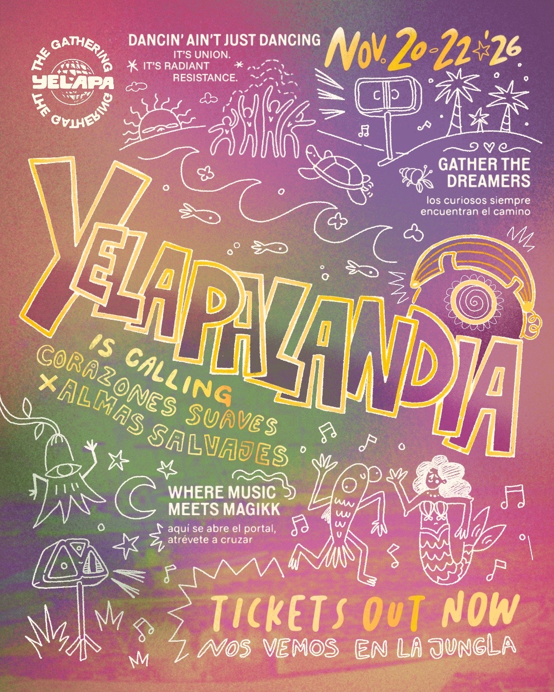 Official 2026 edition poster for The Gathering in Yelapa, 20–22 November.